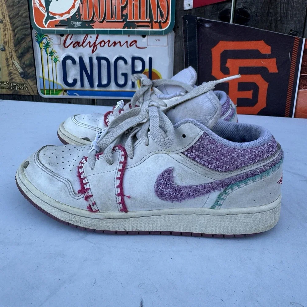 Size‎ 5.5Y - Nike Air Jordan 1 Low SE GS White Bordeaux Knit